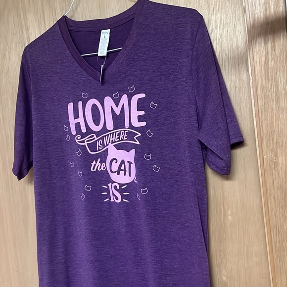CatLadyBox L Purple & Light Purple Home is Where the Cat is Graphic V-Neck Tee - Picture 3 of 9